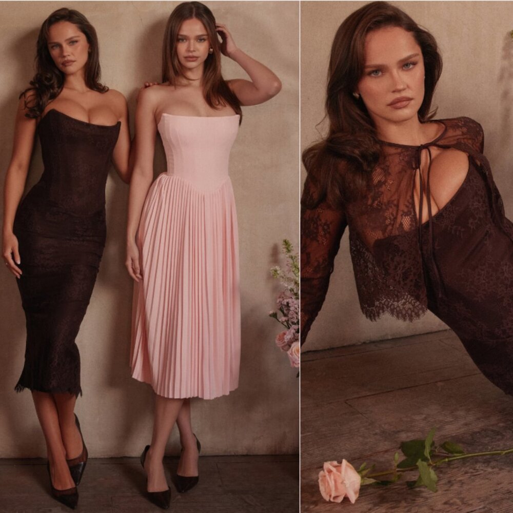 HOUSE OF CB 'Larra' Bitter Chocolate Lace Corset Midi Dress & Bolero NWOT - Picture 6 of 12